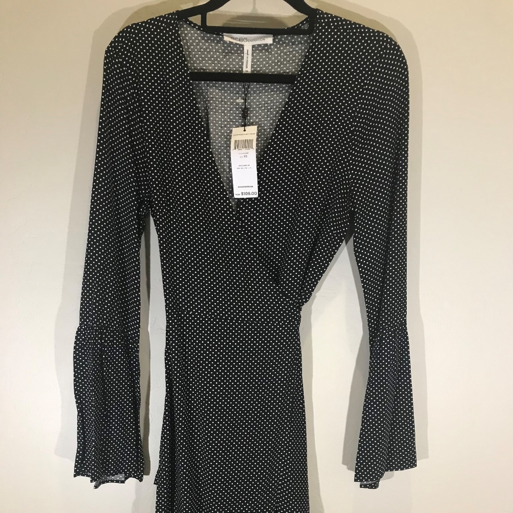BCBG Black Polka Dot Wrap Dress